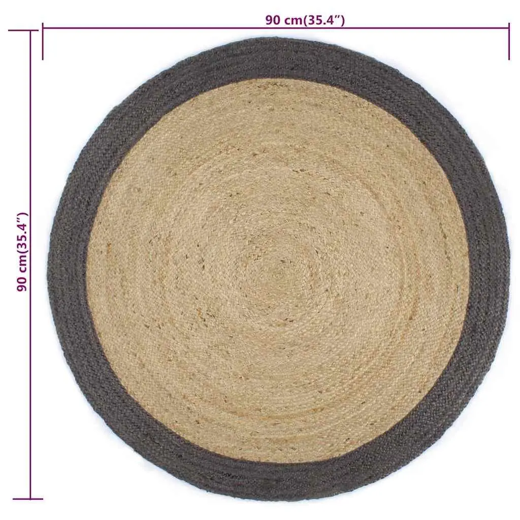Natural Handmade Jute Area Rug with Grey Border