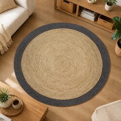 Natural Braided Carpet with Grey Border, 120cm