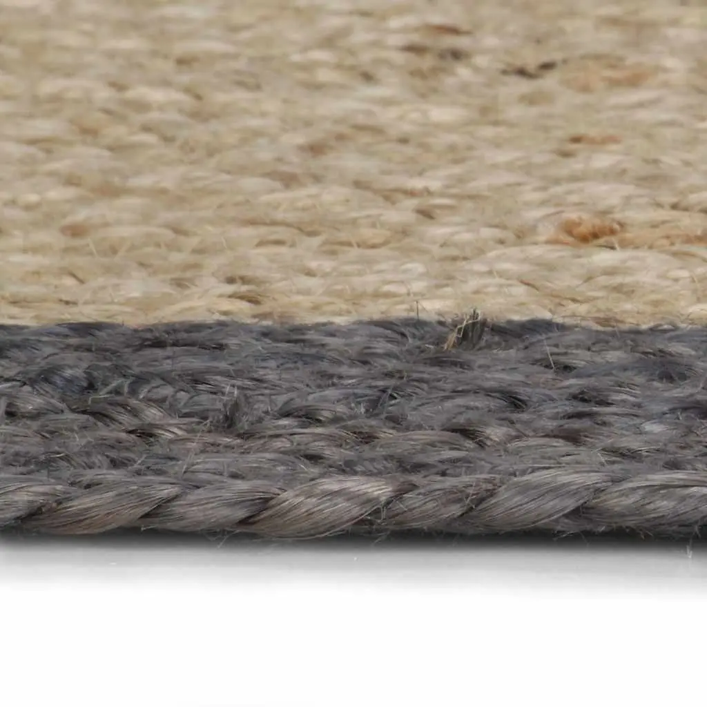 Round Braided Jute Area Rug with Dark Grey Border