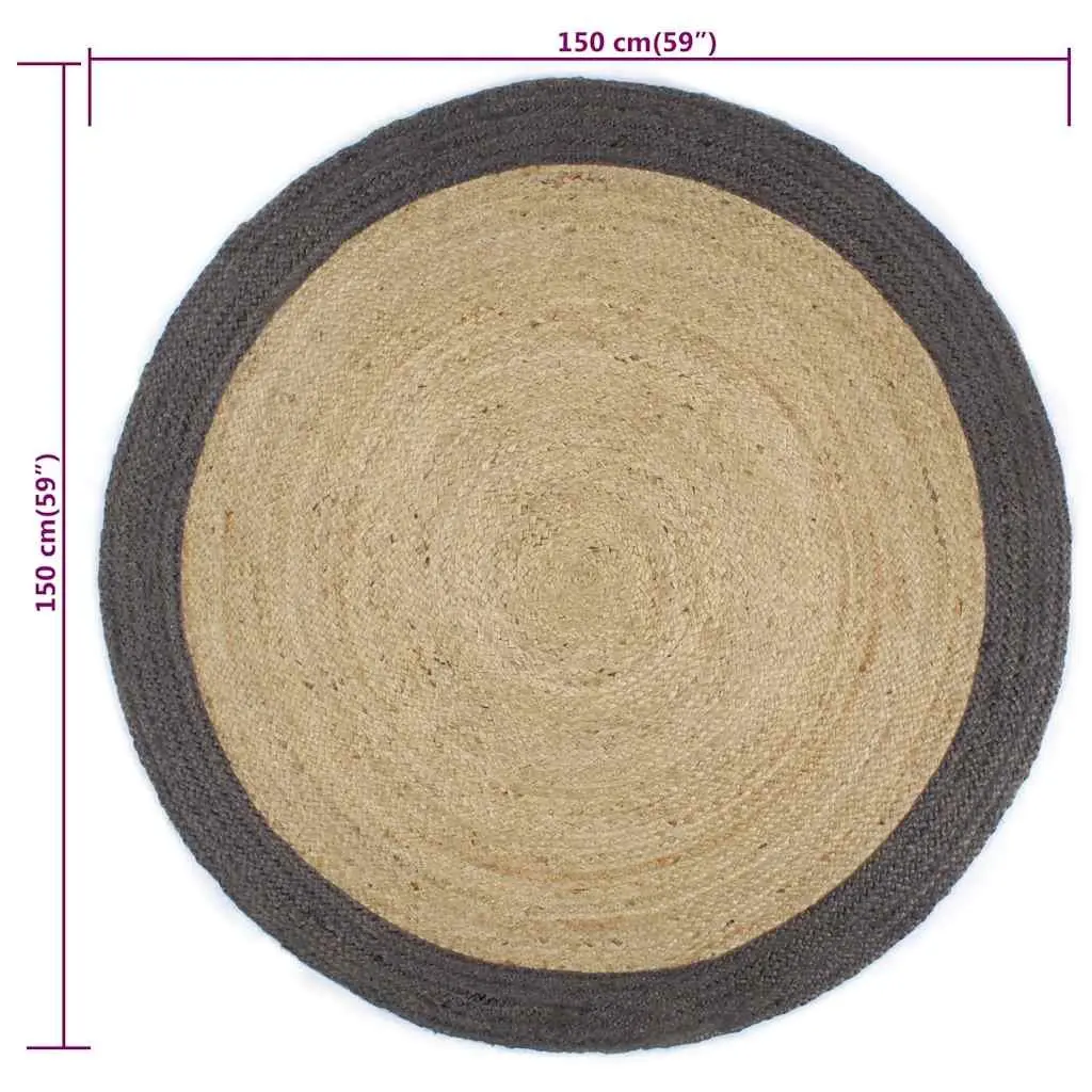 Round Braided Jute Area Rug with Dark Grey Border