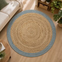 Artisan-Made Jute Area Rug with Olive Green Border