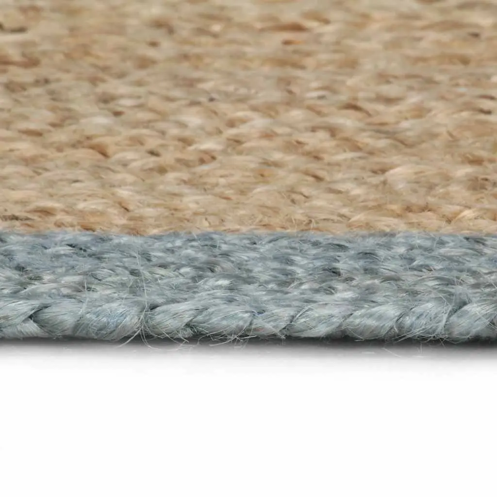 Handmade Jute Area Rug with Olive Green Border Round Braided Natural Carpet Home