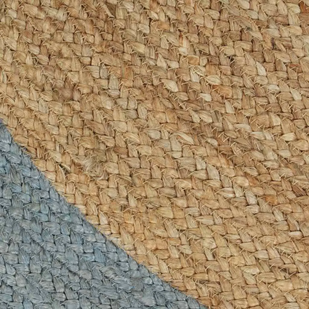 Handmade Jute Area Rug with Olive Green Border Round Braided Natural Carpet Home