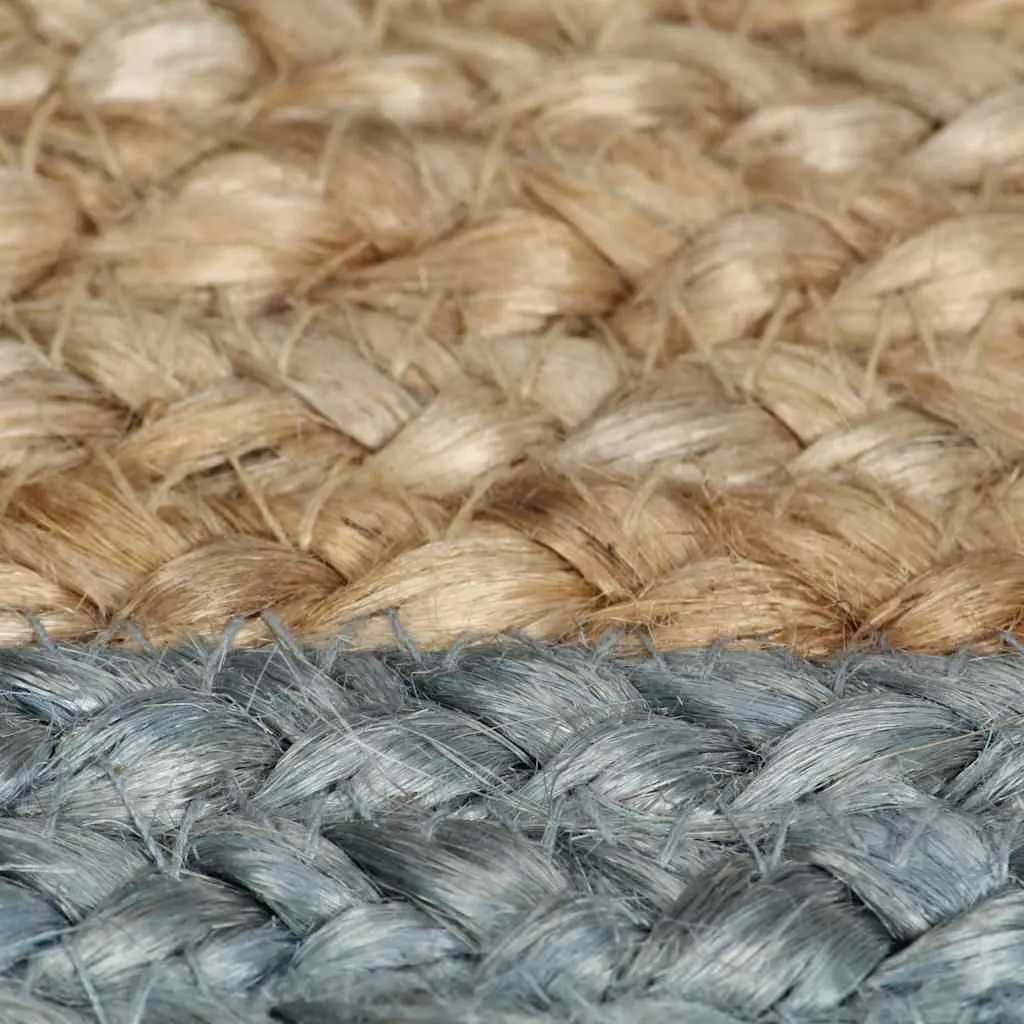 Handmade Jute Area Rug with Olive Green Border Round Braided Natural Carpet Home