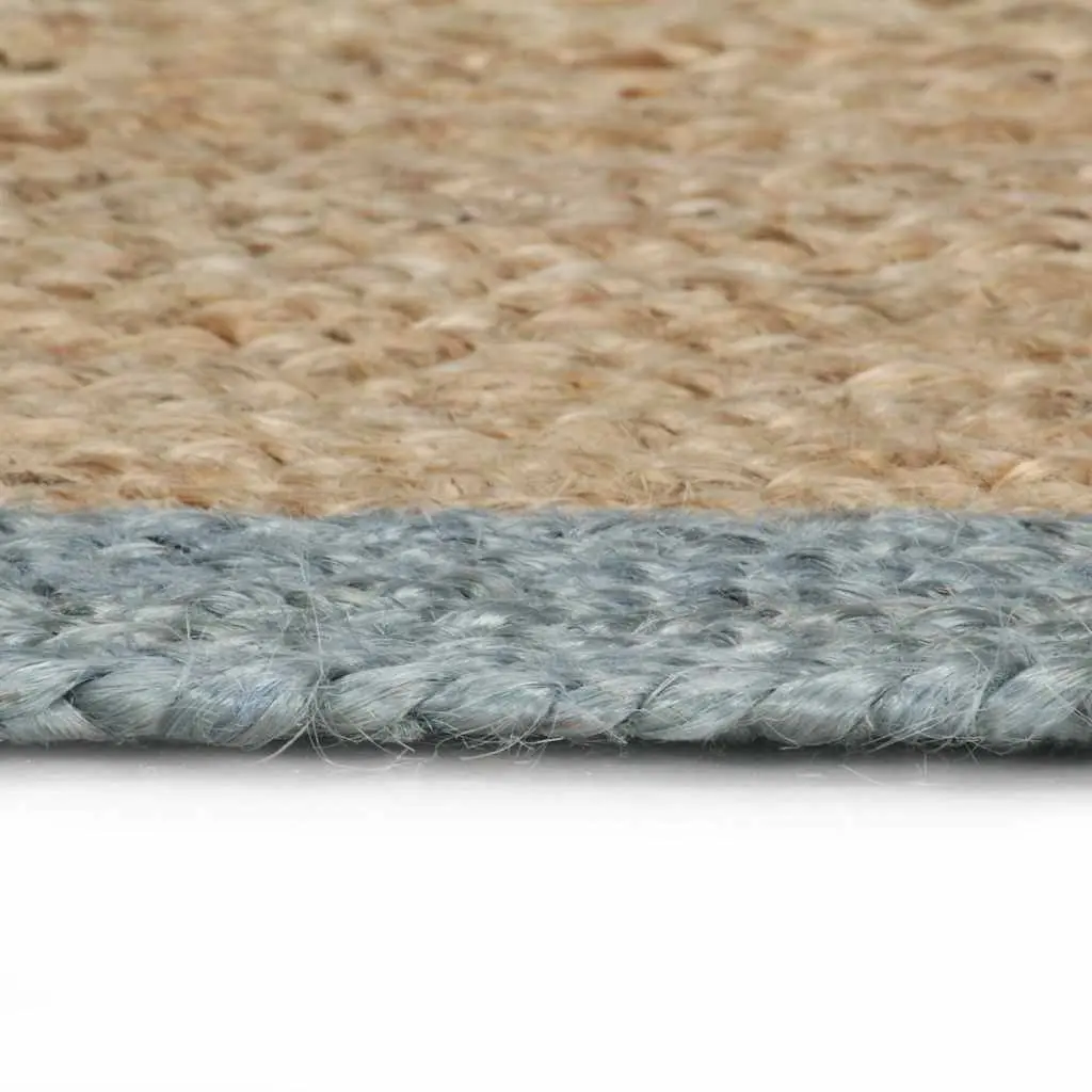 Jute Area Rug Handwoven 150 cm Natural Olive Green Border Round Carpet