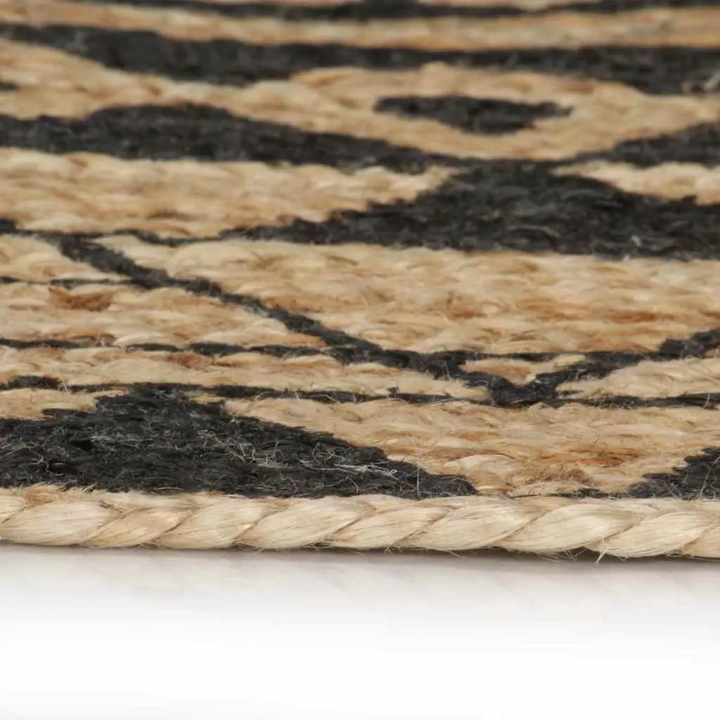 Black Floral Print Handmade Jute Area Rug 120cm Round