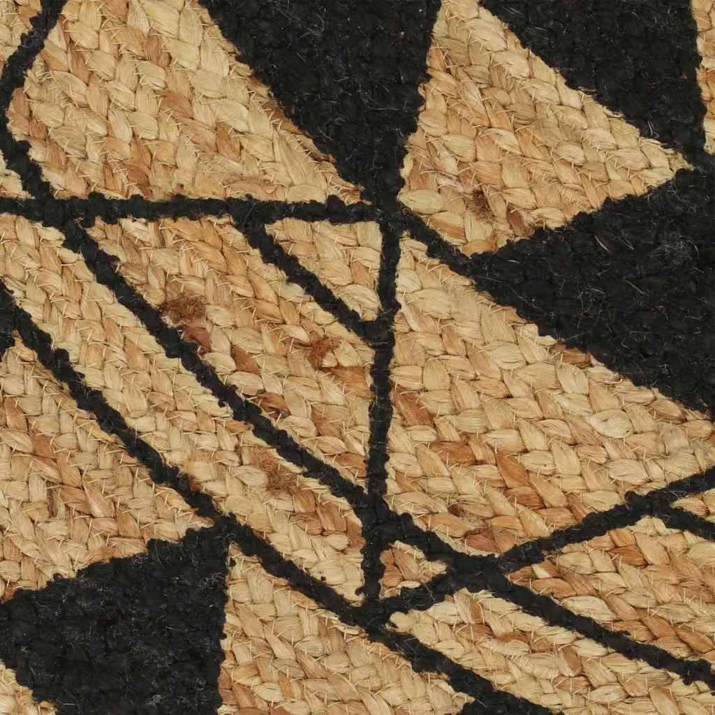 Black Floral Print Handmade Jute Area Rug 120cm Round