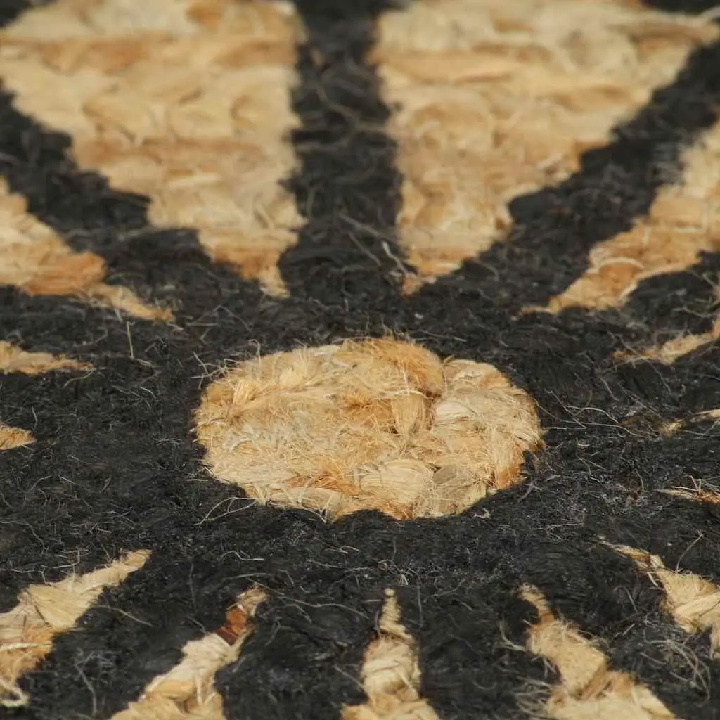 Black Floral Print Handmade Jute Area Rug 120cm Round
