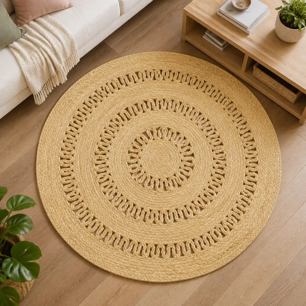 Handmade Braided Jute Area Rug 90cm Brown