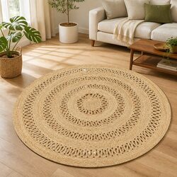 Braided Jute Area Rug - Handmade Round Carpet in Brown