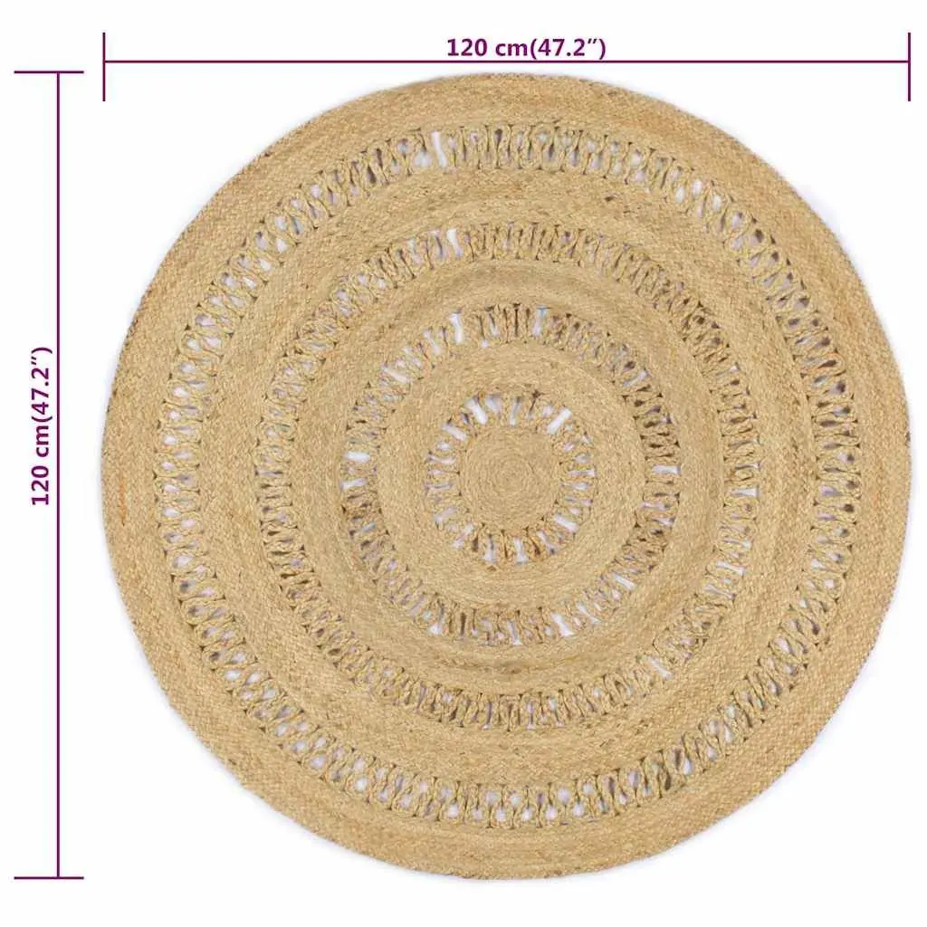 Round Area Rug Jute 120cm Brown Handmade Natural Fiber Decor