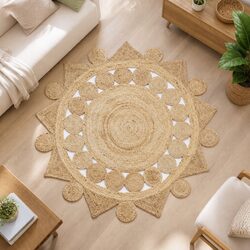 Braided Jute Area Rug - Handmade Brown Carpet 90cm