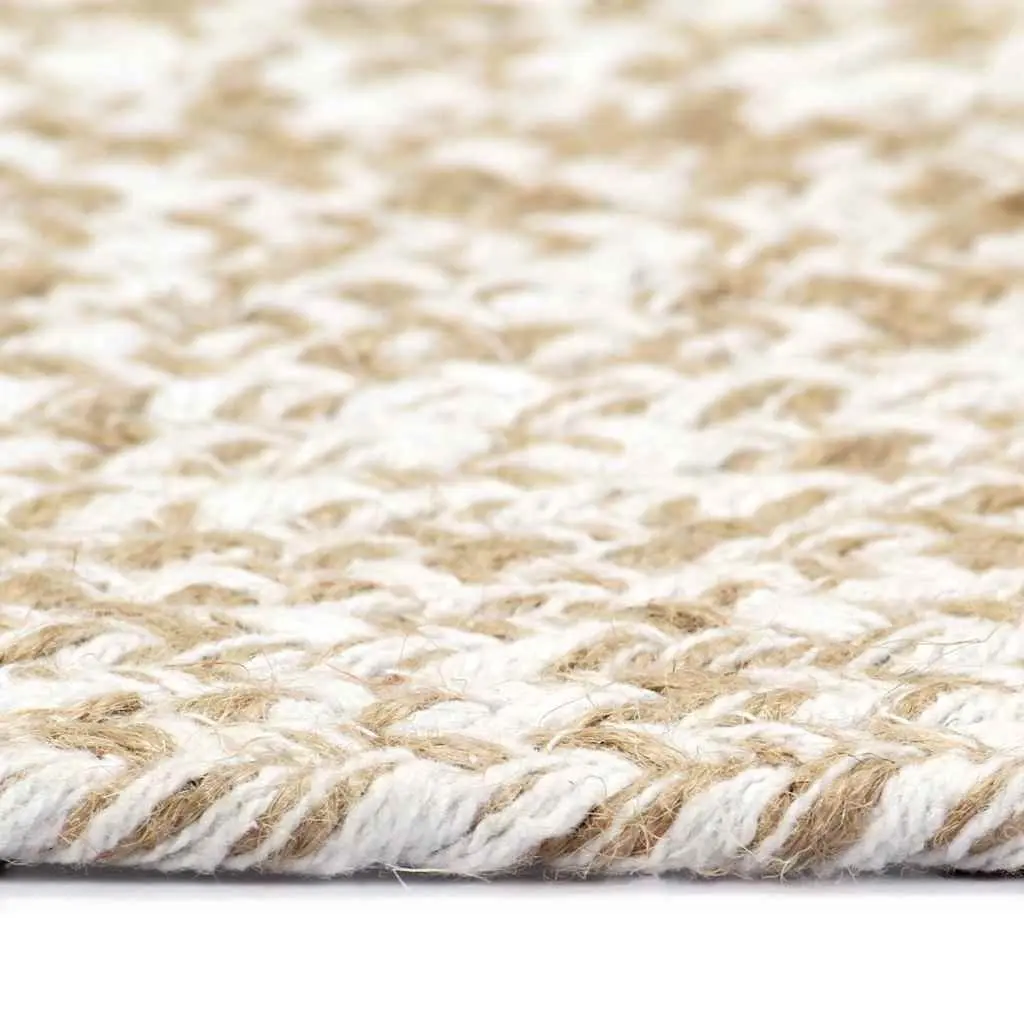 Handmade Braided Jute Area Rug White Natural 90cm Round Woven Home Decor