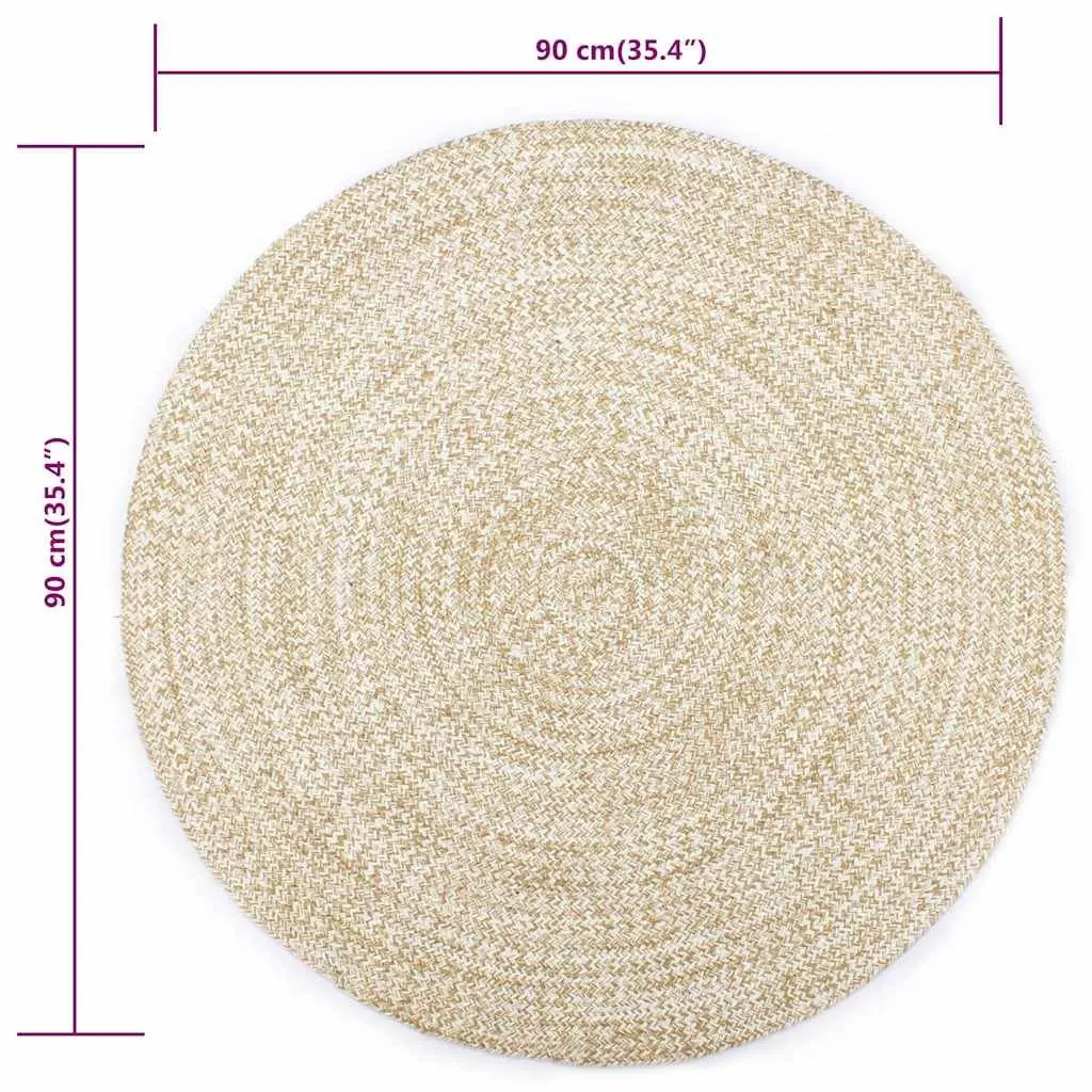 Handmade Braided Jute Area Rug White Natural 90cm Round Woven Home Decor