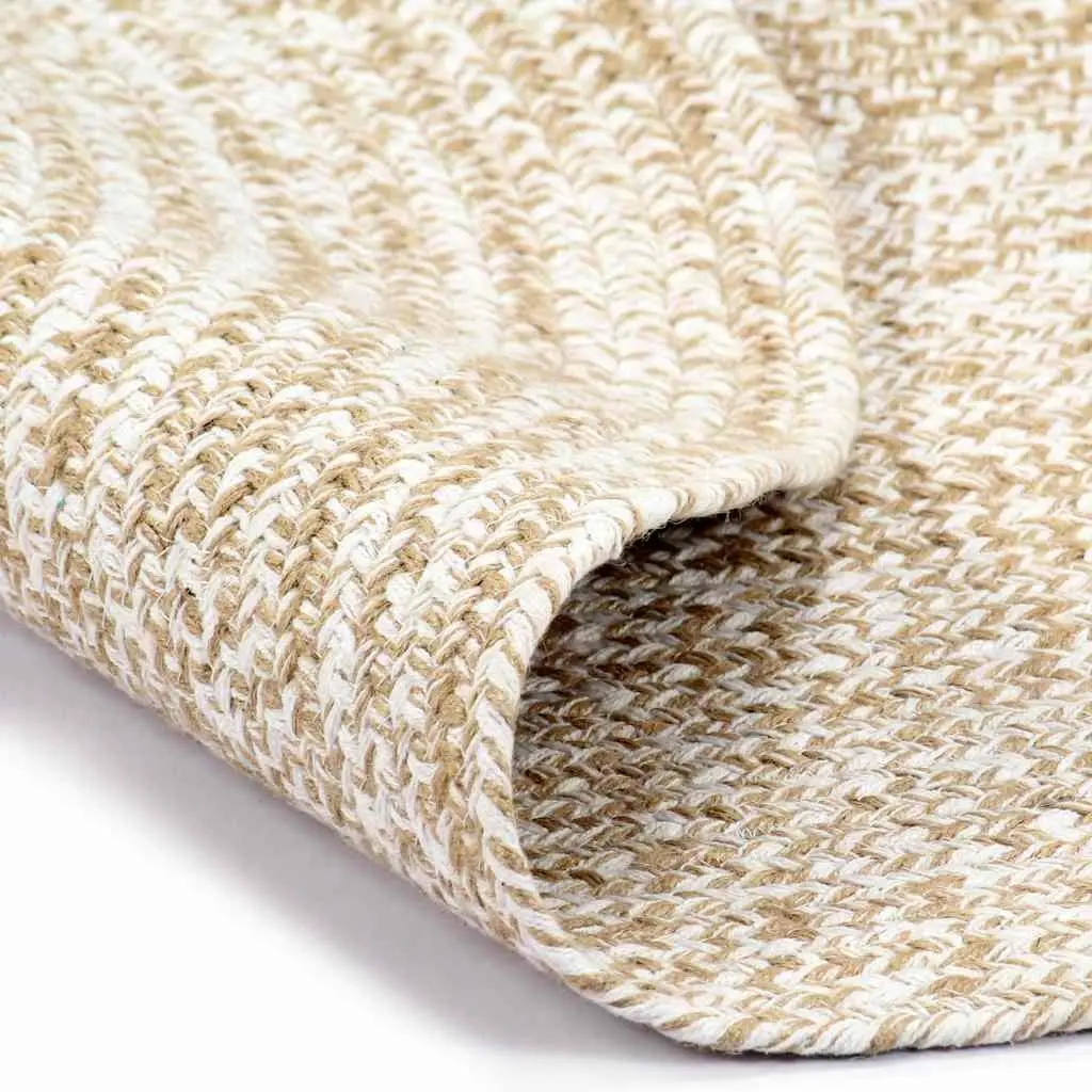 Handmade Braided Jute Area Rug White Natural Round Woven Carpet Home Decor