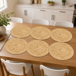 Handcrafted Round Jute Placemats Set of 6 for Dining