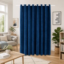 Blackout Velvet Curtain with Metal Rings Dark Blue Window Treatment Home Decor