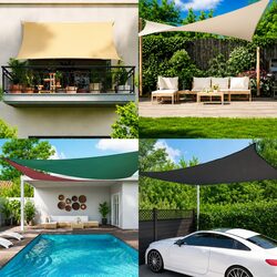 Cream Rectangular Sunshade Sail 4x5 m for Outdoor Use