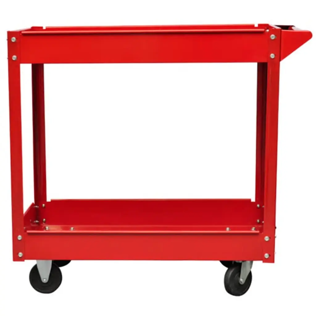 Red Workshop Tool Trolley with 2 Shelves and 100kg Capacity