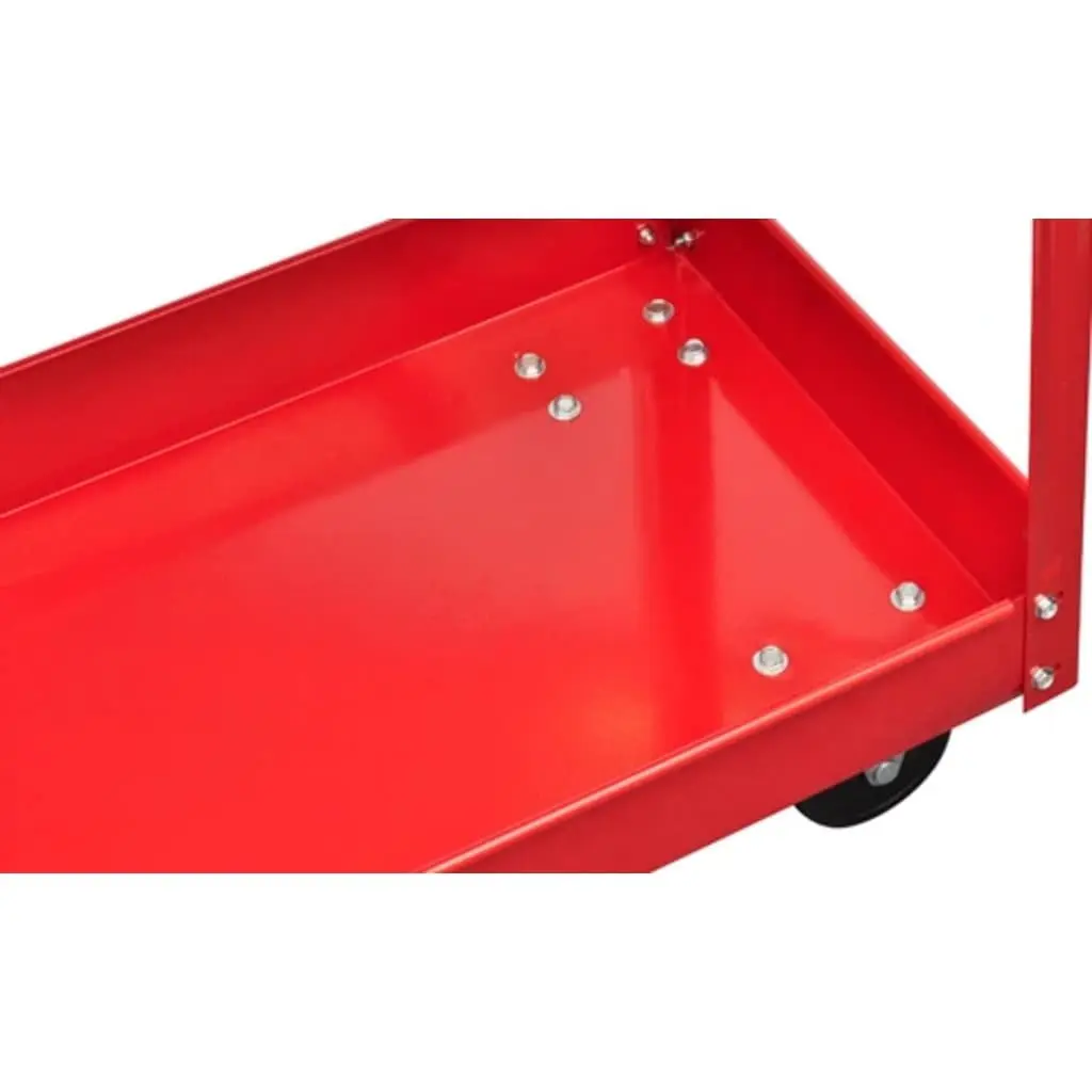 Red Workshop Tool Trolley with 2 Shelves and 100kg Capacity