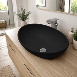 Modern Black Oval Ceramic Bathroom Sink 40 x 33 cm