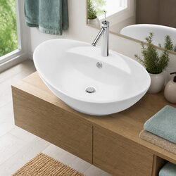Modern Oval Ceramic Bathroom Sink with Overflow