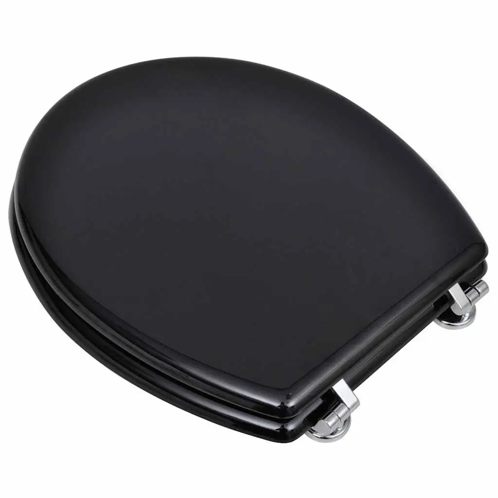 Universal Toilet Seat MDF Lid Black Chrome Hinges