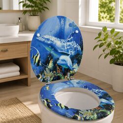 Durable MDF Toilet Seat with Blue Dolphin Design