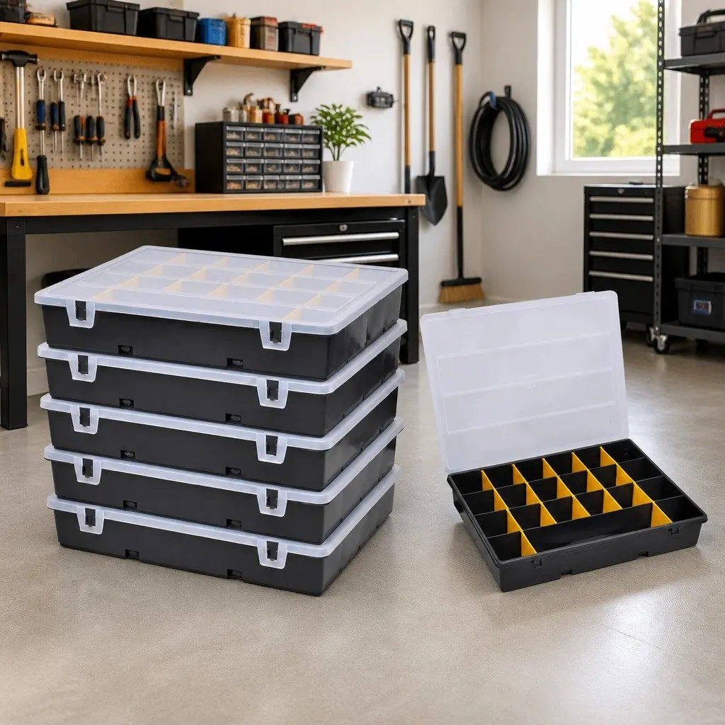 Black Compartment Organizer Tool Box Set of 6