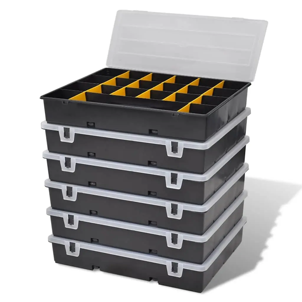 Black Compartment Organizer Tool Box Set of 6