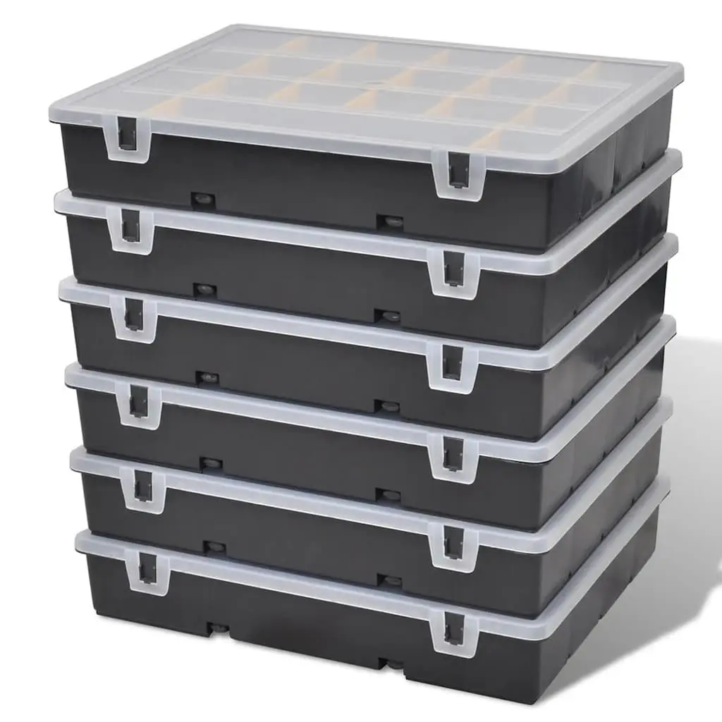Black Compartment Organizer Tool Box Set of 6