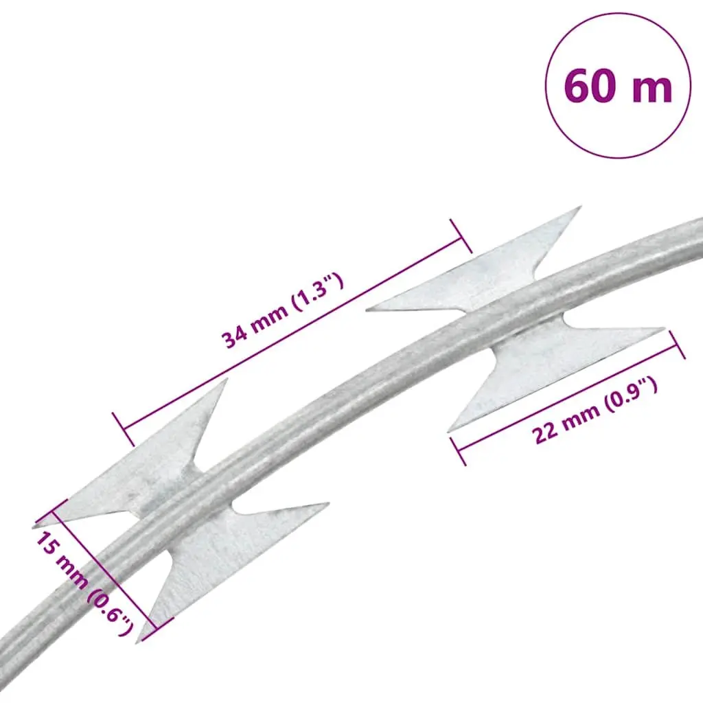 60m Galvanised Steel Razor Wire Helical Roll for Security
