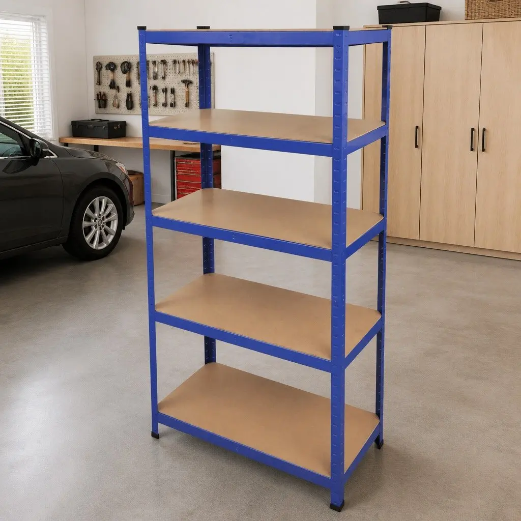 Heavy Duty 5-Layer Storage Shelf with Steel Frame in Blue