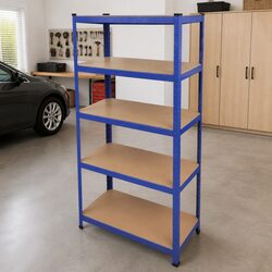 5-Layer Industrial Storage Shelf Heavy Duty Steel Frame Engineered Wood Blue
