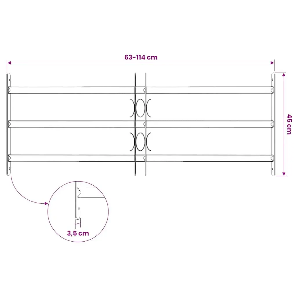 Security Grille for Windows with 3 Crossbars 700-1050 mm Silver