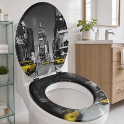 Toilet Seat Hard Close Lid Multicolour MDF Durable Bathroom Fixture Adjustable