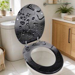 Toilet Seat with Hard Close Lid MDF Multicolour Bathroom Fixture Adjustable
