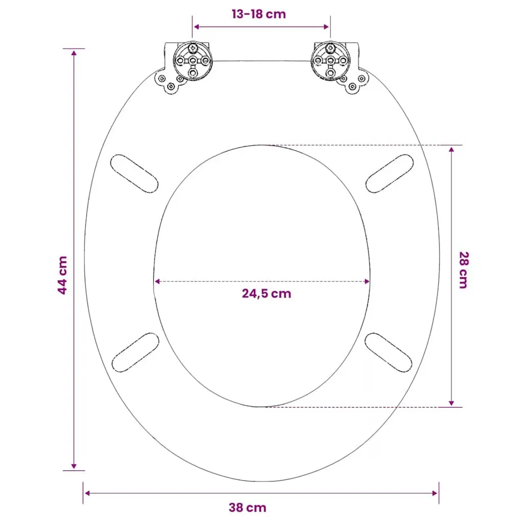 Toilet Seat MDF Multicolour Hard Close Lid Adjustable Hinge