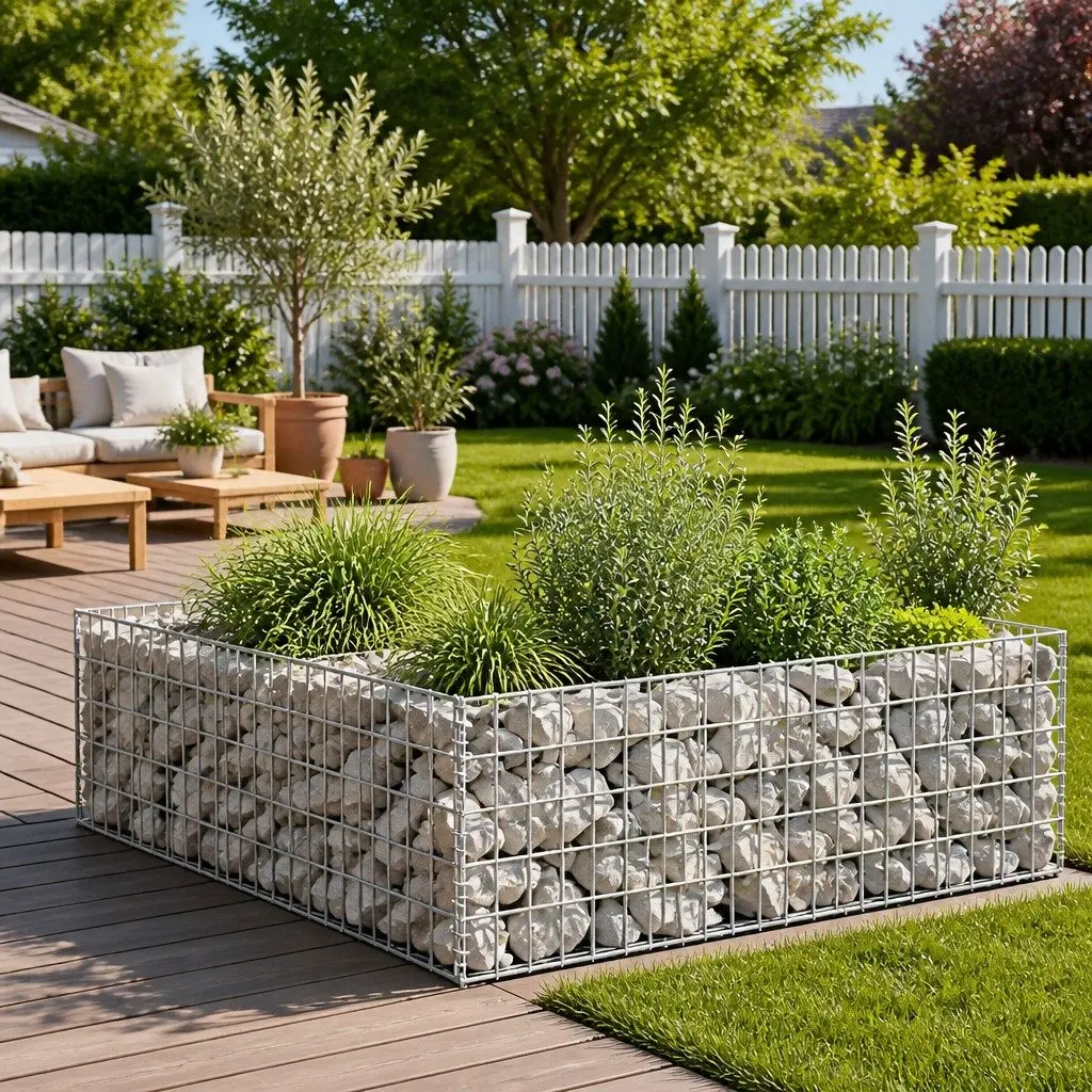 Gabion Planter Silver Garden Border Raised Bed Flower Patio Outdoor Fence Panel