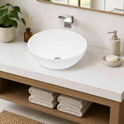 High Gloss White Round Ceramic Bathroom Sink Basin