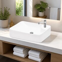 Elegant White Ceramic Bathroom Sink Bowl with Drain Hole