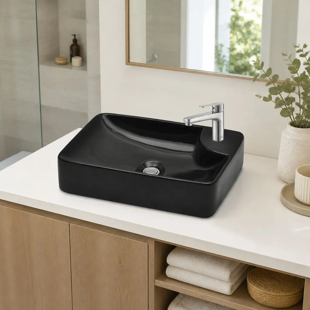 Black Ceramic Bathroom Sink with Faucet Hole