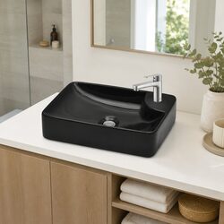 Premium Black Ceramic Bathroom Sink with Faucet Hole