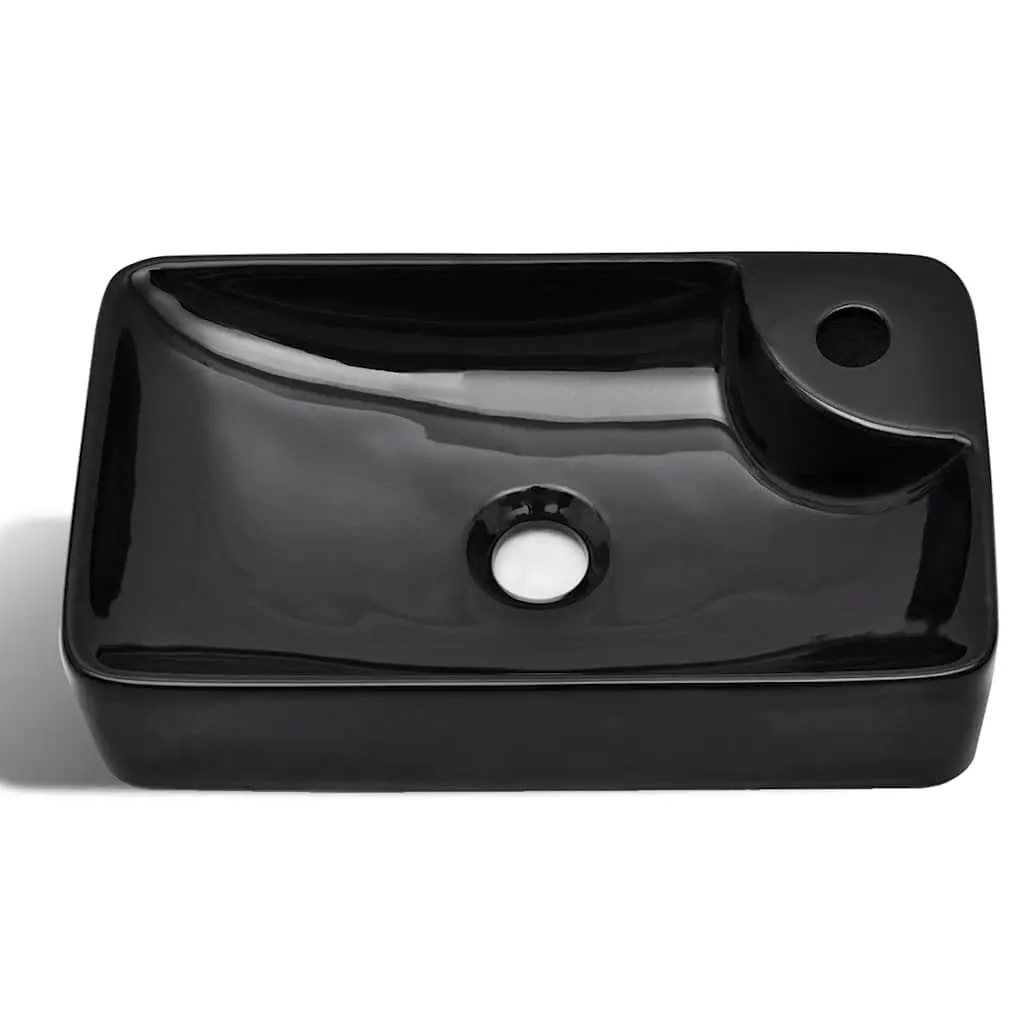 Ceramic Bathroom Sink Basin Black Modern Washroom Vessel High Gloss