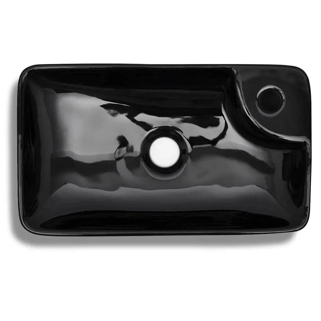 Ceramic Bathroom Sink Basin Black Modern Washroom Vessel High Gloss