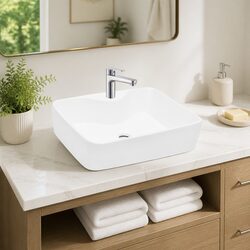 Premium White Ceramic Square Bathroom Basin Sink