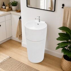 Ceramic Bathroom Sink Basin Pedestal Stand White Overflow Faucet Hole
