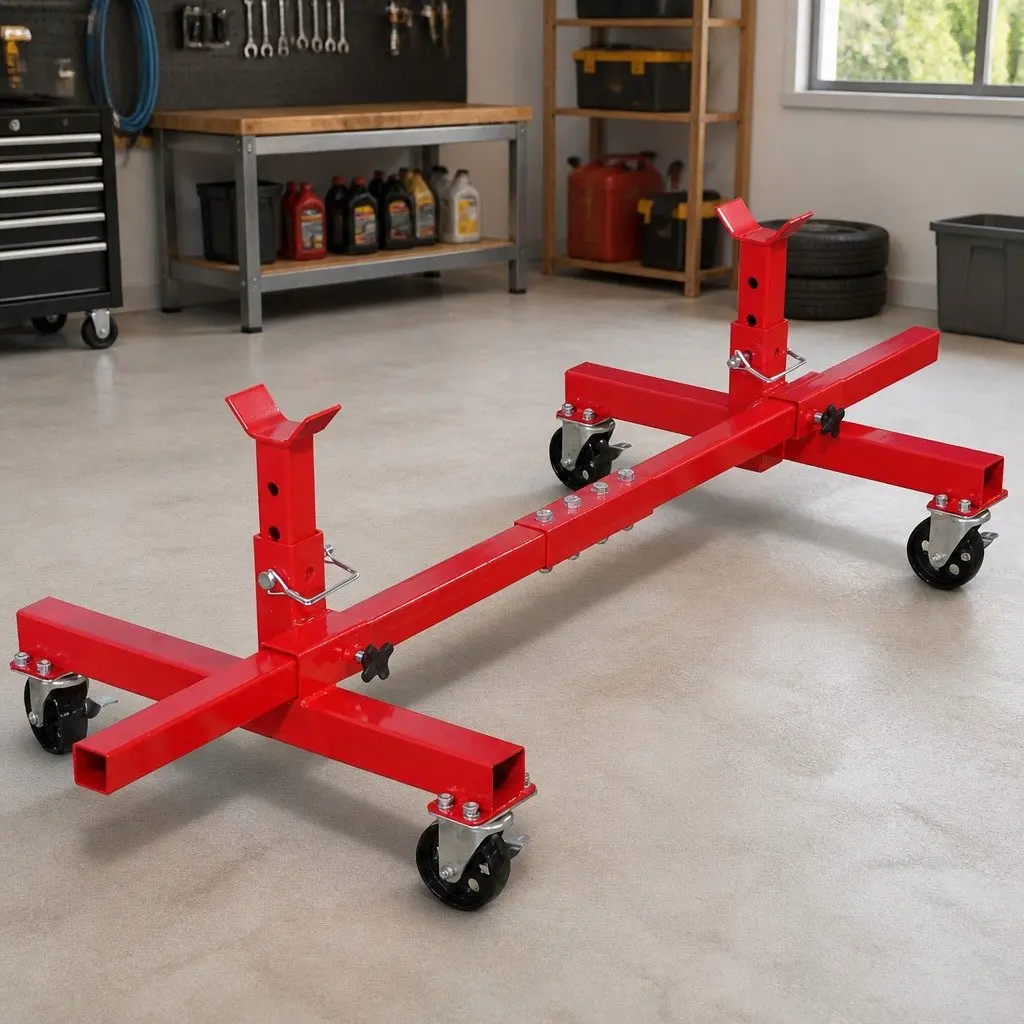 Mobile Axle Stand Steel Adjustable Height Red