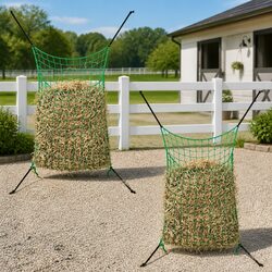 Hay Nets 2 Pieces Rectangular 0.9x1.5m Green PP Mesh Horse Pony Feeding Slow
