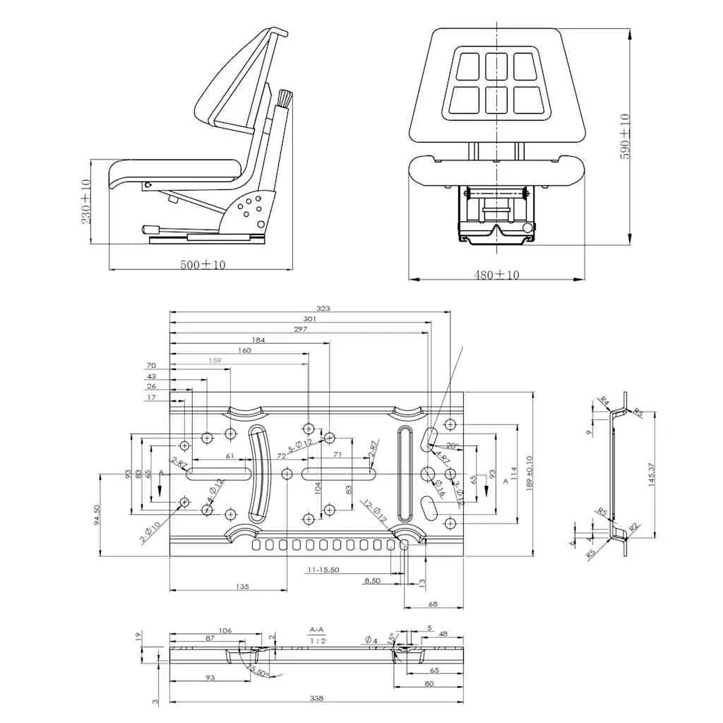 Black Tractor Seat with Suspension for Comfort